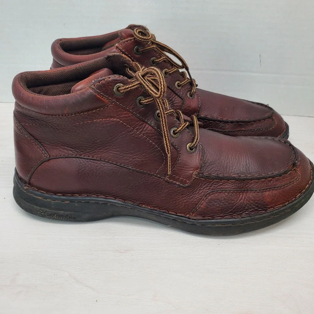 Columbia Wayne Mens 13 US Leather Ankle Boots Lace Up Brown Comfort System